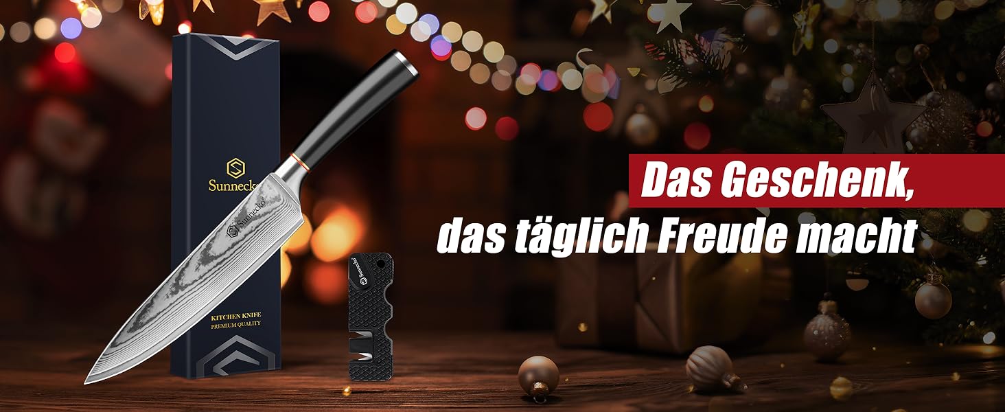 Ніж кухарський Sunnecko Damast 20 см - професійний ніж з дамаської сталі, кухонний ніж для м'яса, нержавіючий, довговічний