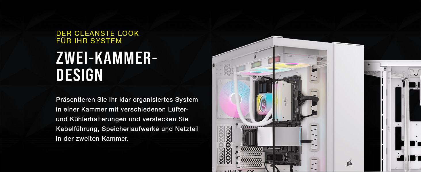 Корпус ПК CORSAIR 6500X RGB Mid-Tower ATX з двокамерним дизайном, великою гнучкістю охолодження та підтримкою материнських плат з перевернутим з'єднанням