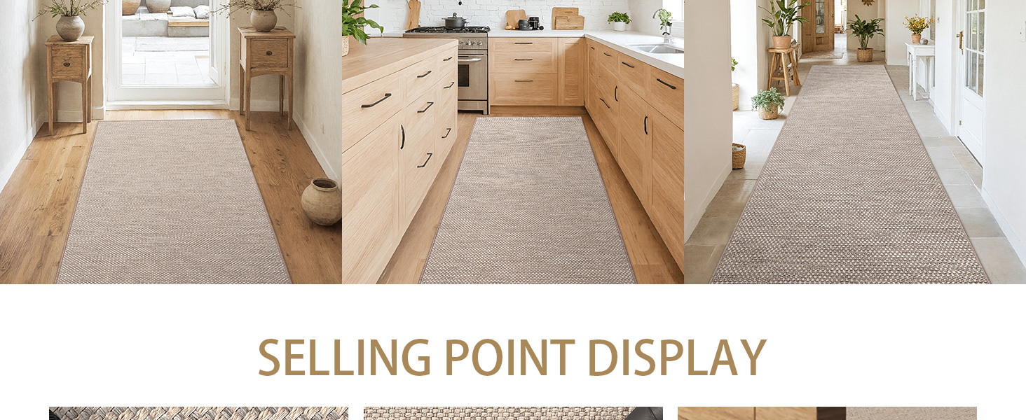 Килимок кухонний неслизький, 61x183 см, тканинний з гумовою основою, бежевий | COLOR&GEOMETRY