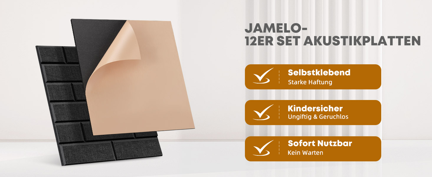Акустичні панелі Jamelo 3D цегла, самоклеючі панелі для звукоізоляції та декору стін (30x30x0,9 см, чорні, 12 шт.) для студії, спальні та офісу