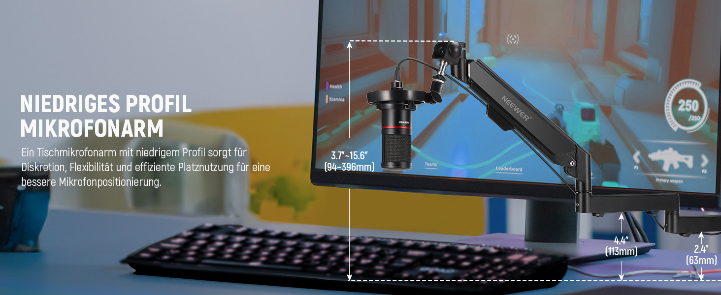 NEEWER Тримач для мікрофона MS002 - настільний, з демпфером, поворотний, з кабелеуправлінням, для подкастів, ігор, стрімінгу