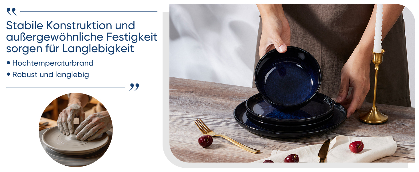 Набір посуду HaWare на 6 осіб, 18 предметів: тарілки з реактивної глазурі, комплект посуду для сервірування столу (Edelblau)