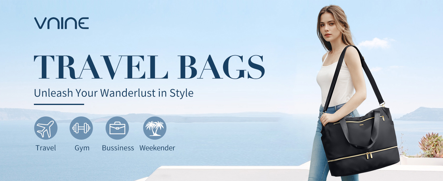 Сумка дорожня VNINE Weekender 30л водонепроникна, з відділенням для взуття та косметички, чорна - ідеальна для ручної поклажі, подорожей та пологового будинку