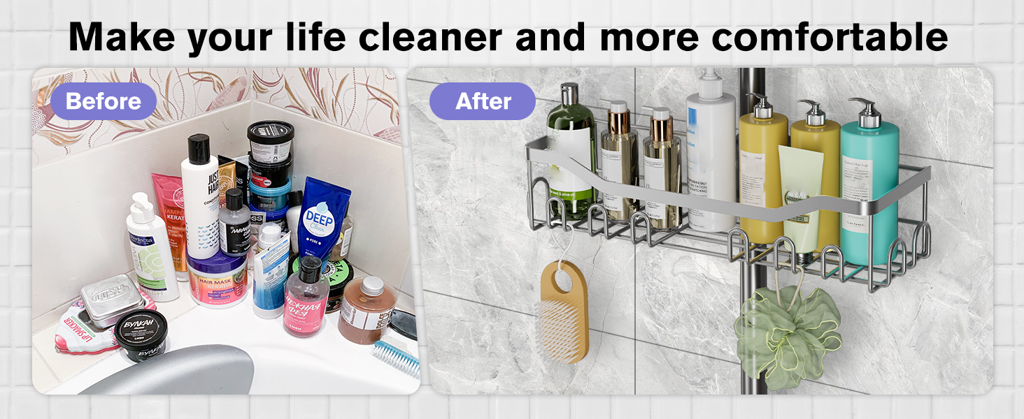 Двомісна поличка для душу без свердління, нержавіюча сталь 304, велика місткість, для стійок 18-25 мм, срібна