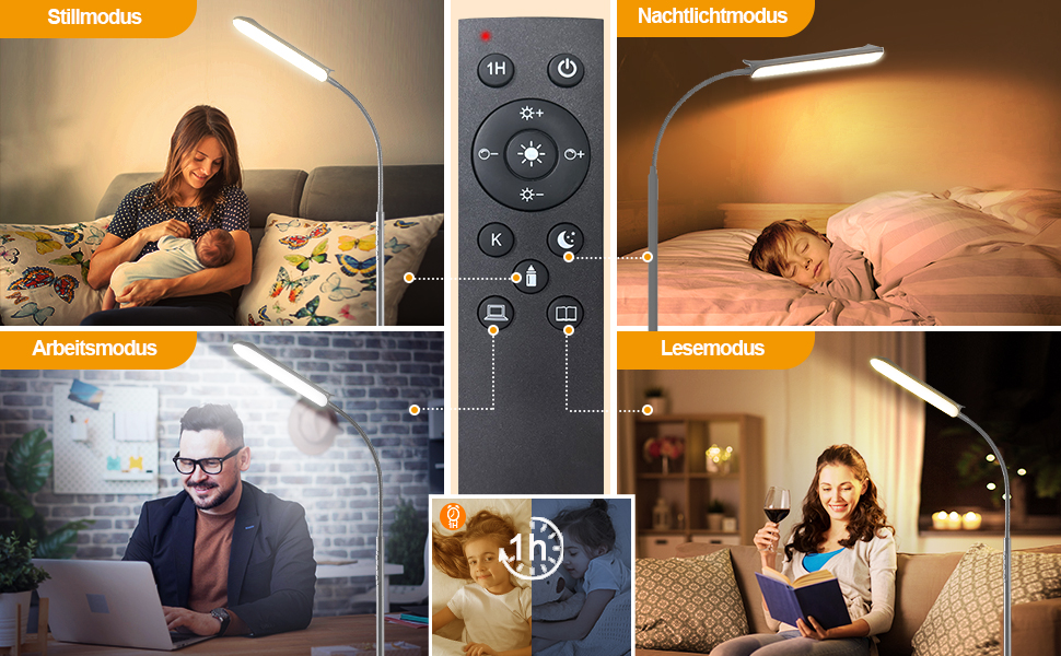 LED-стійка лампа Marctronic для вітальні з регулюванням яскравості, 18W, 1800LM, з пультом та сенсорним керуванням, швидка установка, для офісу, спальні (сіра)