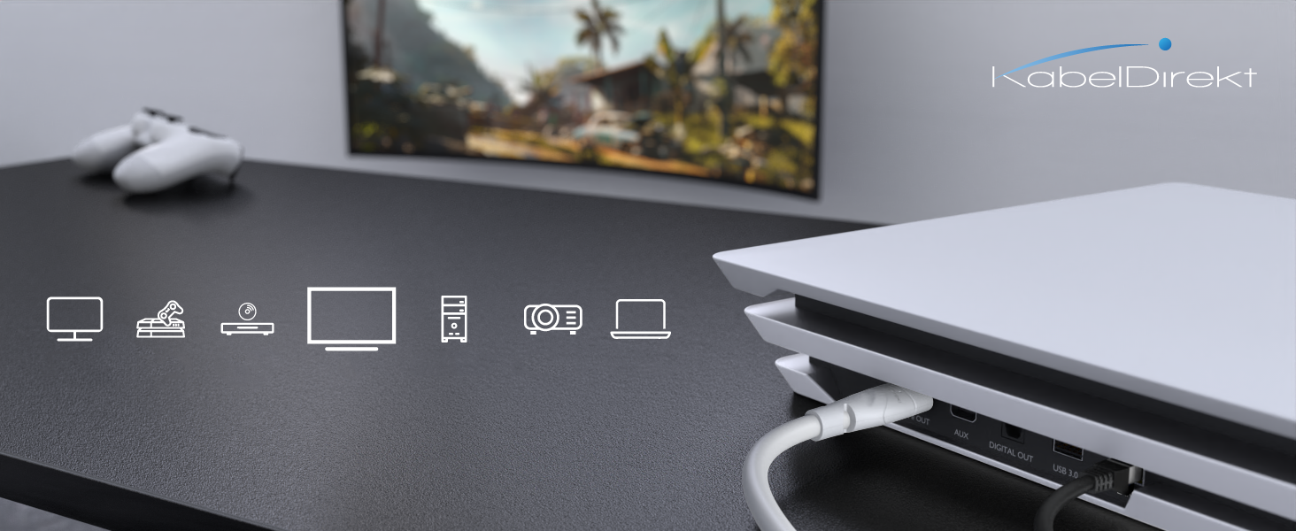 HDMI кабель KabelDirekt 5м (8K, 4K) - Білий, для Blu-ray, PS5, Xbox Series, Switch