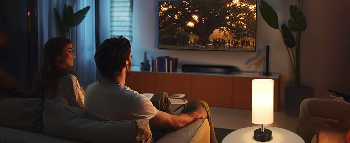 Нічна лампа Kakanuo з 3 колірними температурами, біла, з вимикачем, абажур з льону, для вітальні, спальні, офісу, дитячої кімнати (LED лампа в комплекті), колір A-білий+чорний