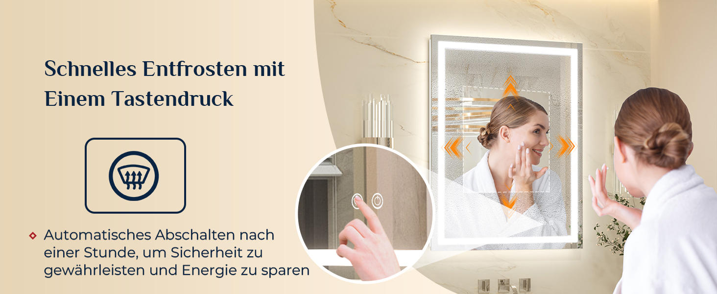Дзеркало для ванної кімнати Keonjinn з підсвічуванням, чорний металевий каркас 60x80 см, антизапітніння, LED, сенсорне управління, 3 кольори світла, регулювання яскравості, функція пам'яті, настінне дзеркало