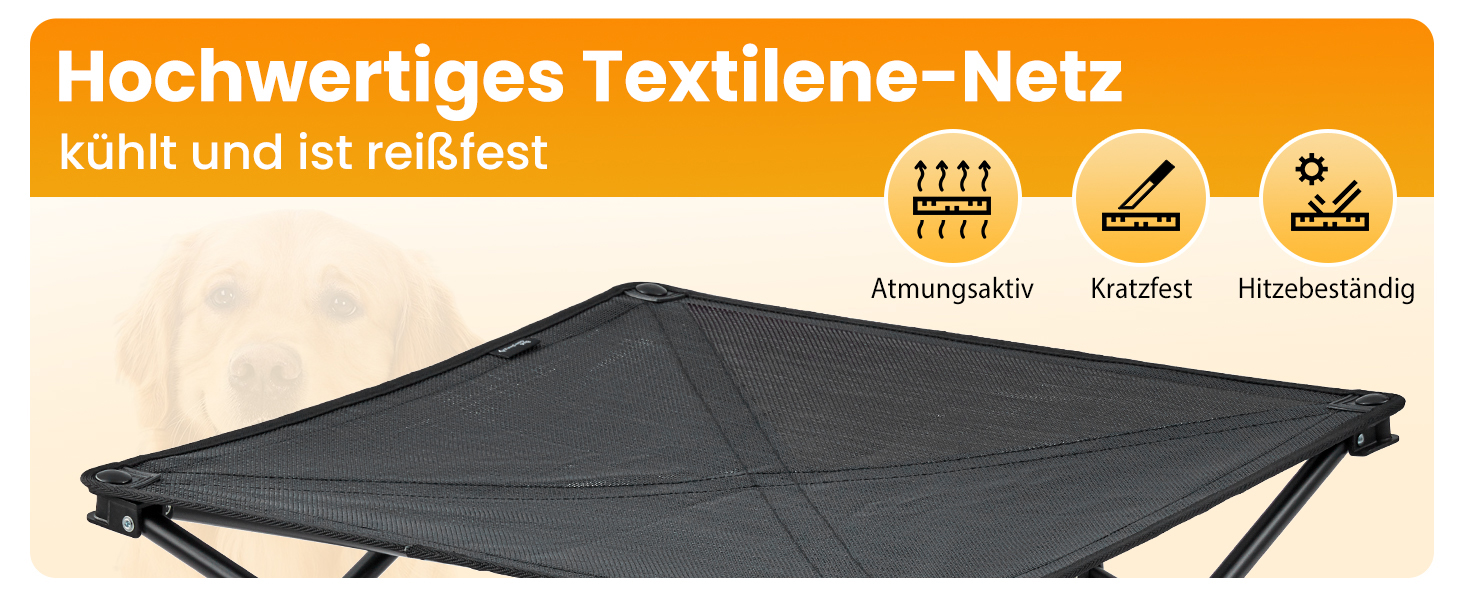 КінгКемп Лежанка для собак - портативна, з дихаючою сіткою та замшевим килимком, чорна, 57x57x23 см (77x77x30 см)