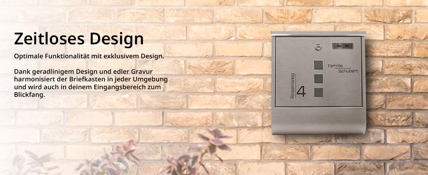 Поштовий ящик Grafner з нержавіючої сталі, персоналізований, з газетницею та 2 ключами. Гравіювання імені, вулиці та номера будинку. Комплект для монтажу входить.