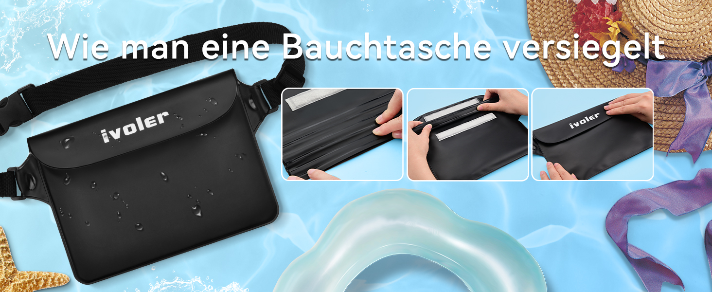 Водонепроникна поясна сумка-мішок Ivoler з водонепроникним чохлом для телефону, універсальна пляжна сумка для водного спорту, плавання, відпочинку на човні (чорна)