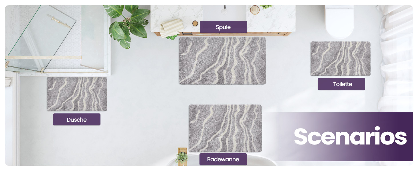 Килимок для ванної кімнати DEXI 60 x 90 см, неслизький, миючий, з мікрофібри, швидковисихаючий, сірий