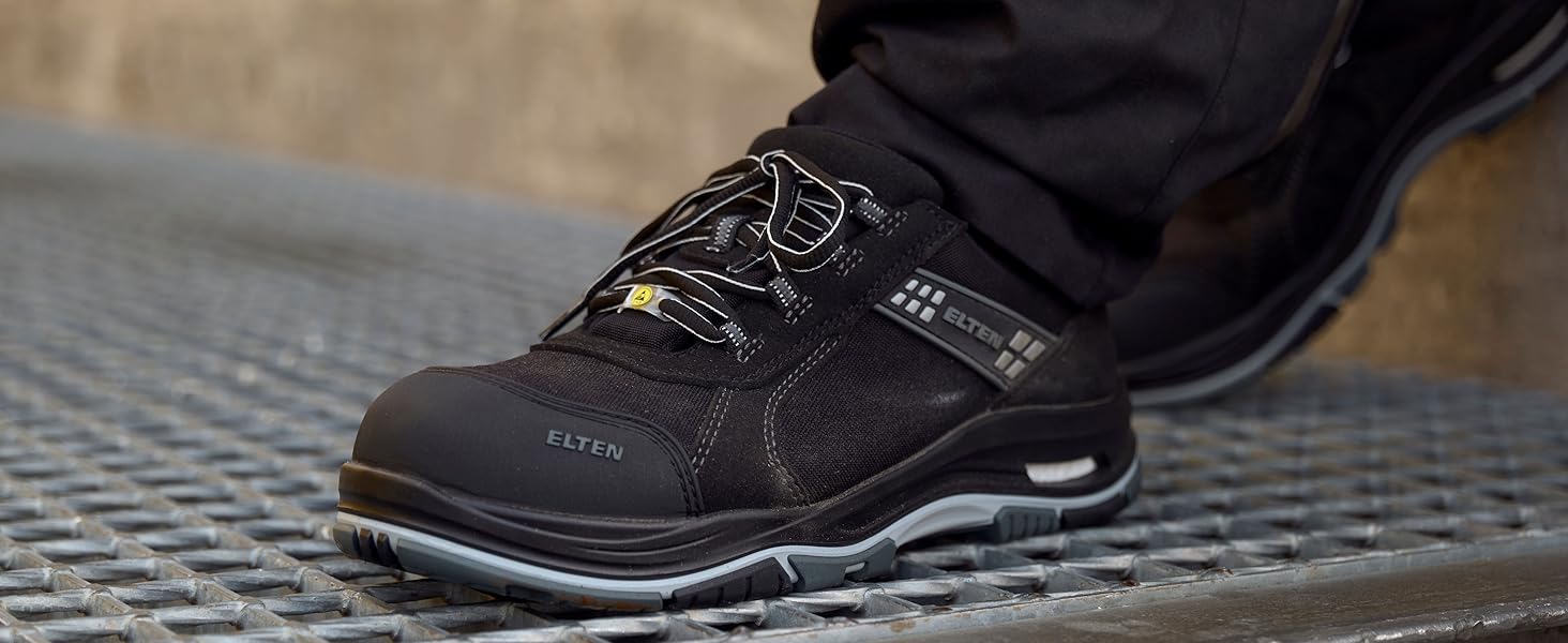 Робочі черевики ELTEN Milow Low ESD S2: текстиль, пластикова капа (легша за сталеву), чорний, 48 EU (для жінок та чоловіків)