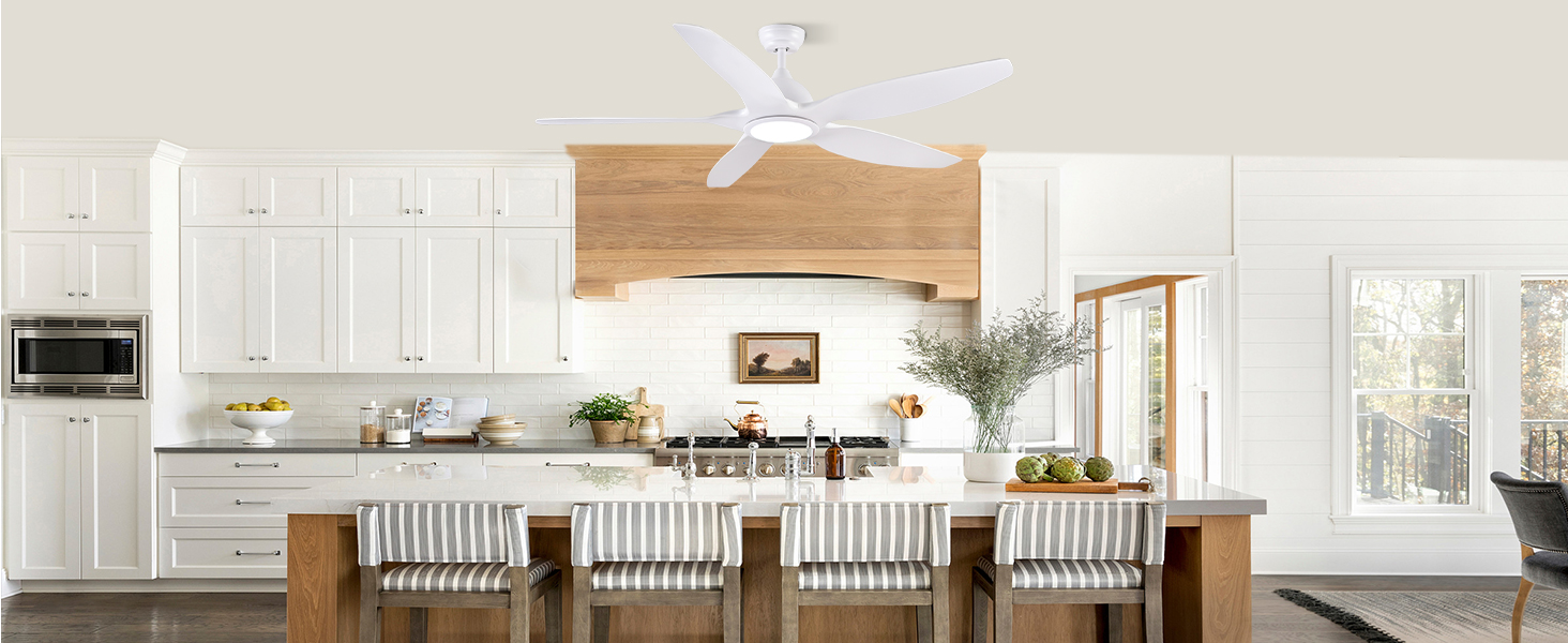 Стеляний вентилятор Newday 153 см, білий з підсвіткою та пультом керування. Безшумний вентилятор-лампа з 5 лопатями, DC мотор, реверсивний, з функцією пам'яті та плавним регулюванням яскравості світла.