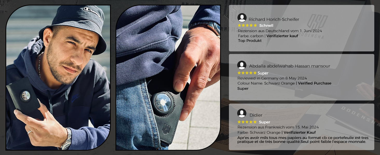 Портмоне DODENSHA® MagSnap для чоловіків з RFID захистом, відділенням для AirTag, картхолдером та відділенням для монет. Чорно-помаранчевий колір.