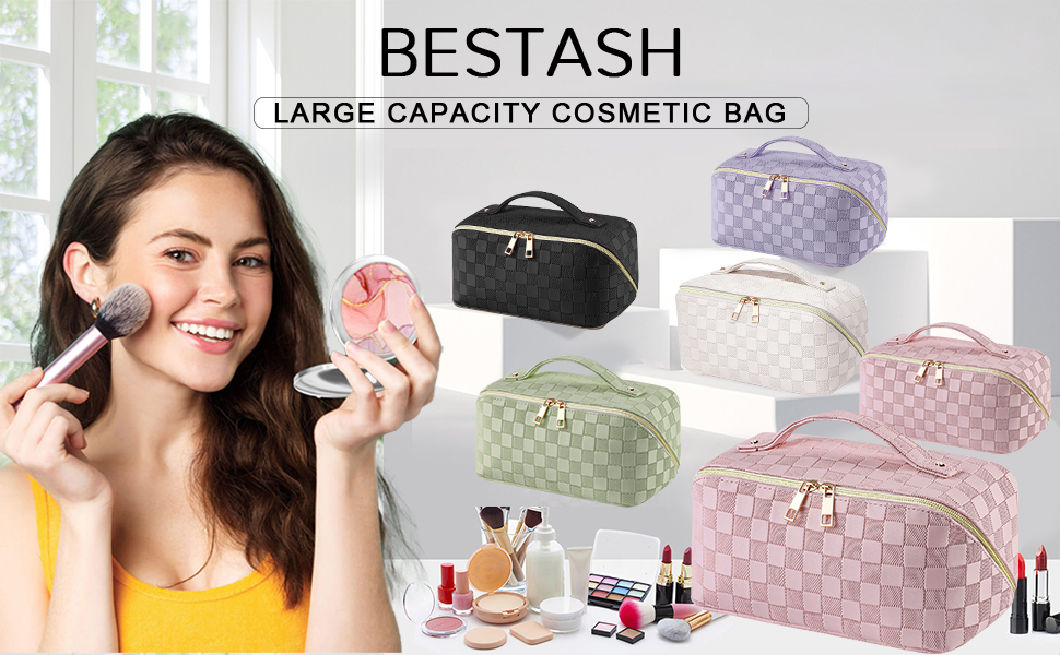 Жіноча косметичка для подорожей з великим об'ємом, водонепроникна, з перегородками, органайзер (кремовий абрикос) (рожевий пудра)