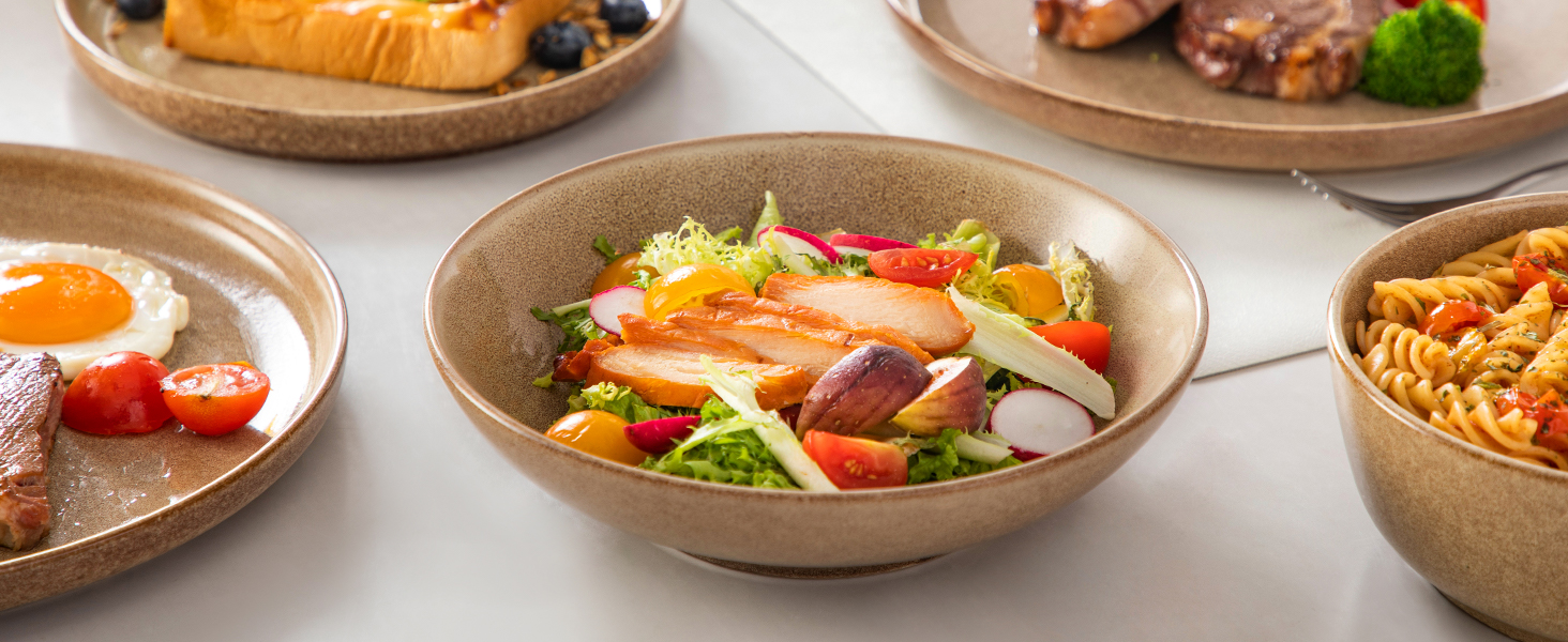 Набір посуду Steingut vancasso ANYA (48 предметів) - 48-місний сервіз з тарілок, десертних тарілок та мисок, карамелевого кольору, сумісний з мийкою та мікрохвильовою піччю