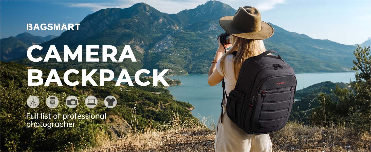 Сумка-рюкзак для фотокамери Bagsmart: водонепроникний рюкзак для фотографів з відділенням для ноутбука 15,6 дюймів, чорний
