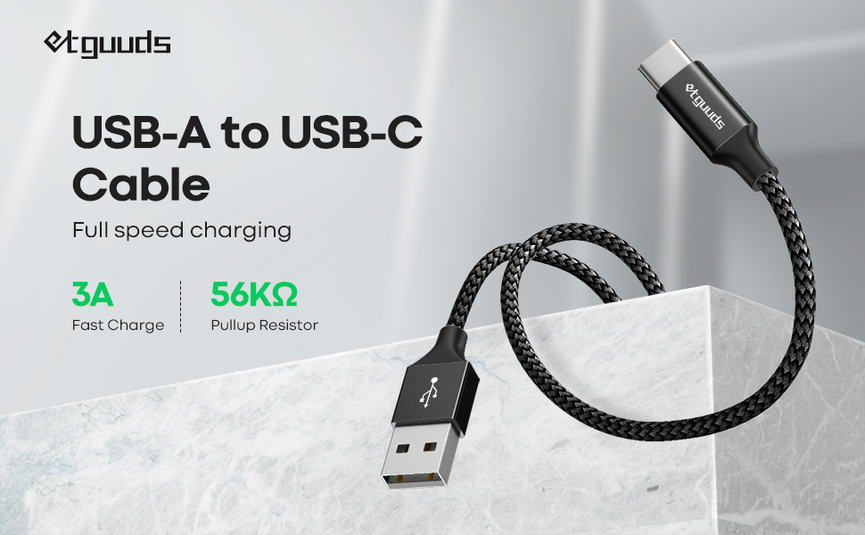 Кабель USB-C 30см [2 шт], білий: USB-A на USB-C, швидка зарядка, нейлон, сумісний з iPhone, Samsung Galaxy