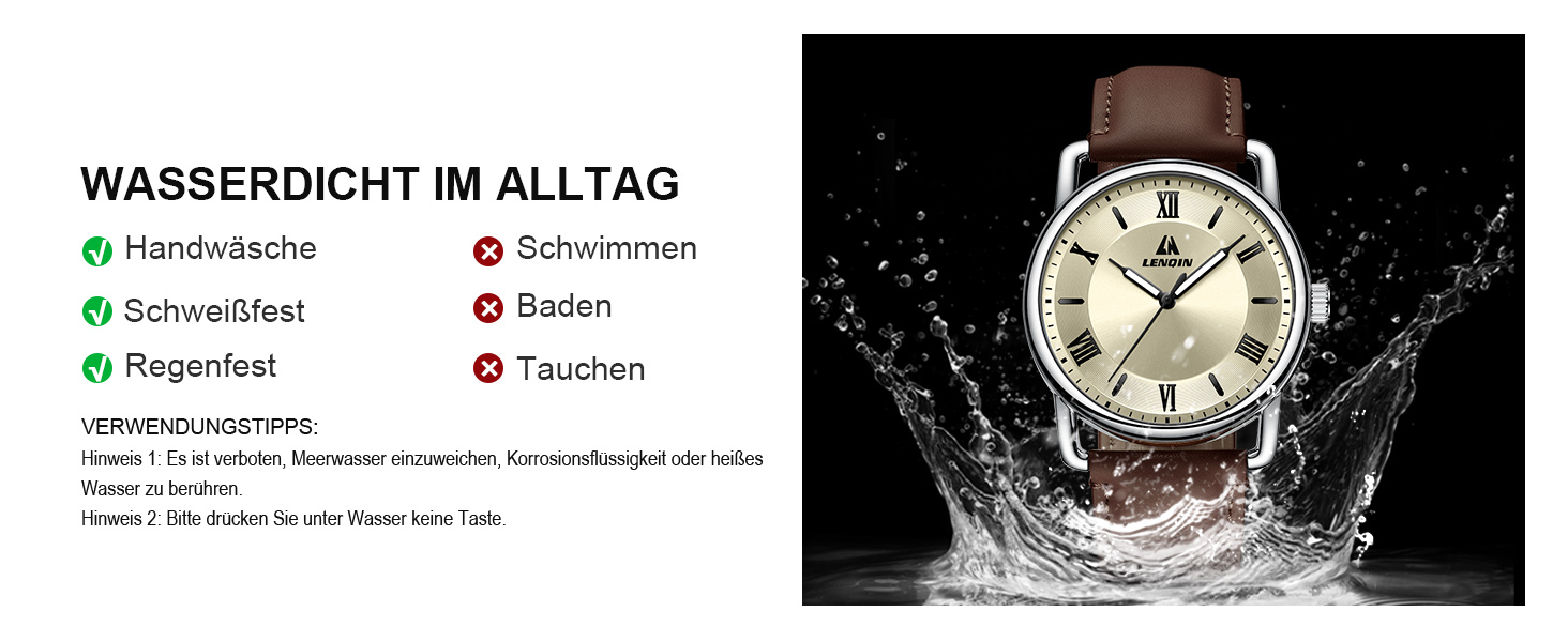Годинник чоловічий LN LENQIN: аналоговий кварцовий годинник для чоловіків, водонепроникний 30M, з шкіряним ремінцем, стильний бізнес-годинник (Ln-0561, темно-коричневий, срібло, золото)