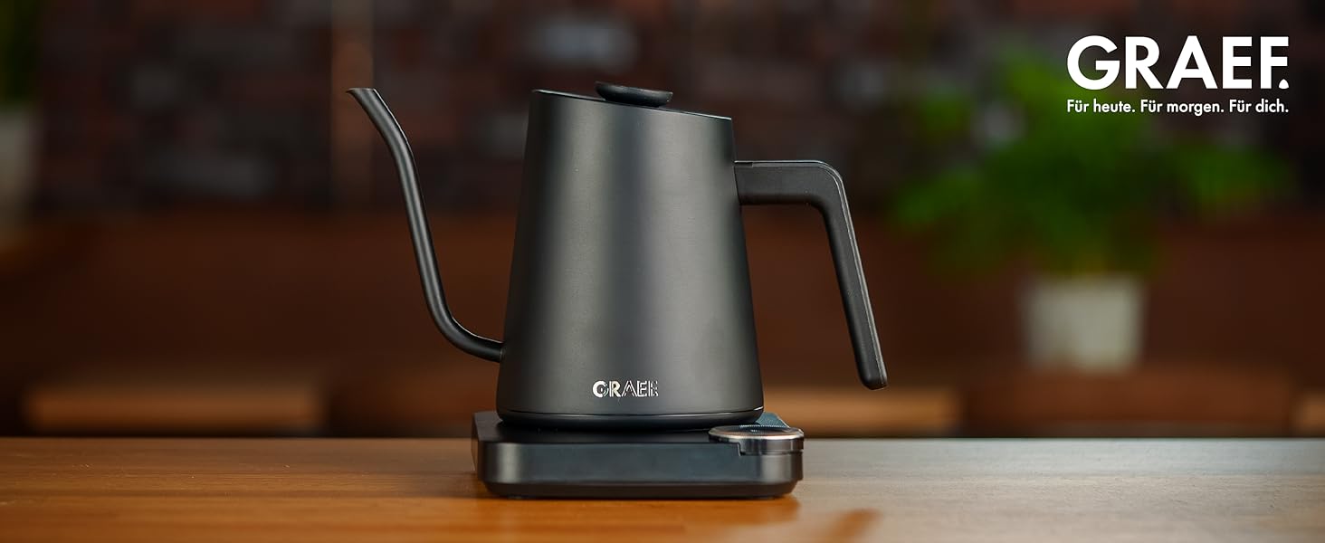 Чайник Pour-Over GRAEF GK502, з регулюванням температури та таймером, з гусячим носиком, 900 мл, матовий чорний