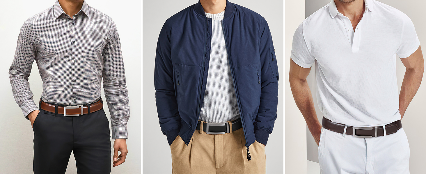 Чоловічий шкіряний ремінь JasGood з автоматичною застібкою, регульований, без отворів, ширина 35 мм, чорний, 130 см (підходить для обхвату талії 101-115 см)