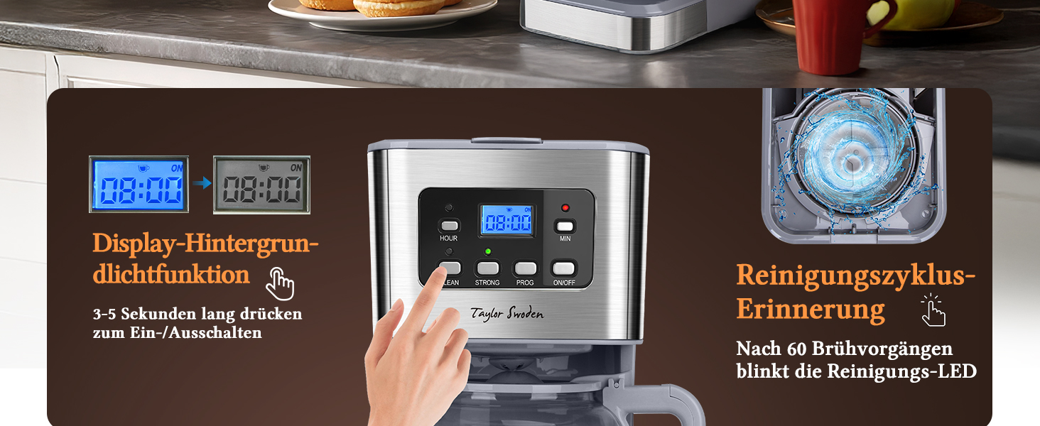 Кавомашина Taylor Swoden Darcy 950W з таймером, 1.5L, 12 чашок, автоматичне відключення, система захисту від протікання, багаторазовий фільтр, BPA-free, сірий (2 шт.)