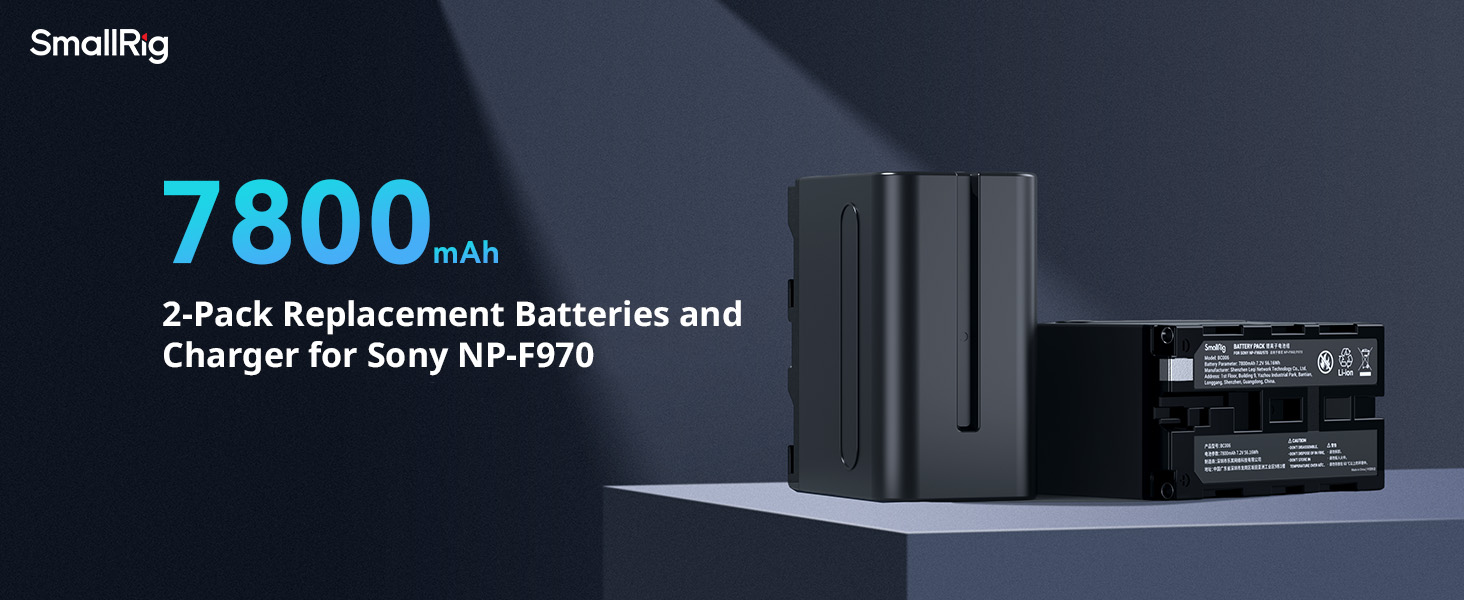Запасні акумулятори SMALLRIG 7800mAh (2 шт.) для Sony NP-F970 та швидкий зарядний пристрій USB Dual Charger для NP-F970, NP-F960, NP-F950, NP-F930, NP-F550, NP-F570, NP-F750, відеокамери