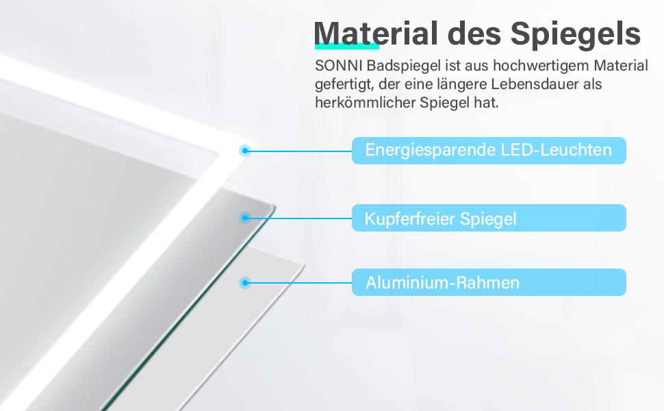 Дзеркало для ванної кімнати SONNI з LED-підсвічуванням 50x70 см, тепле біле світло, IP44, вертикальна/горизонтальна установка, білий