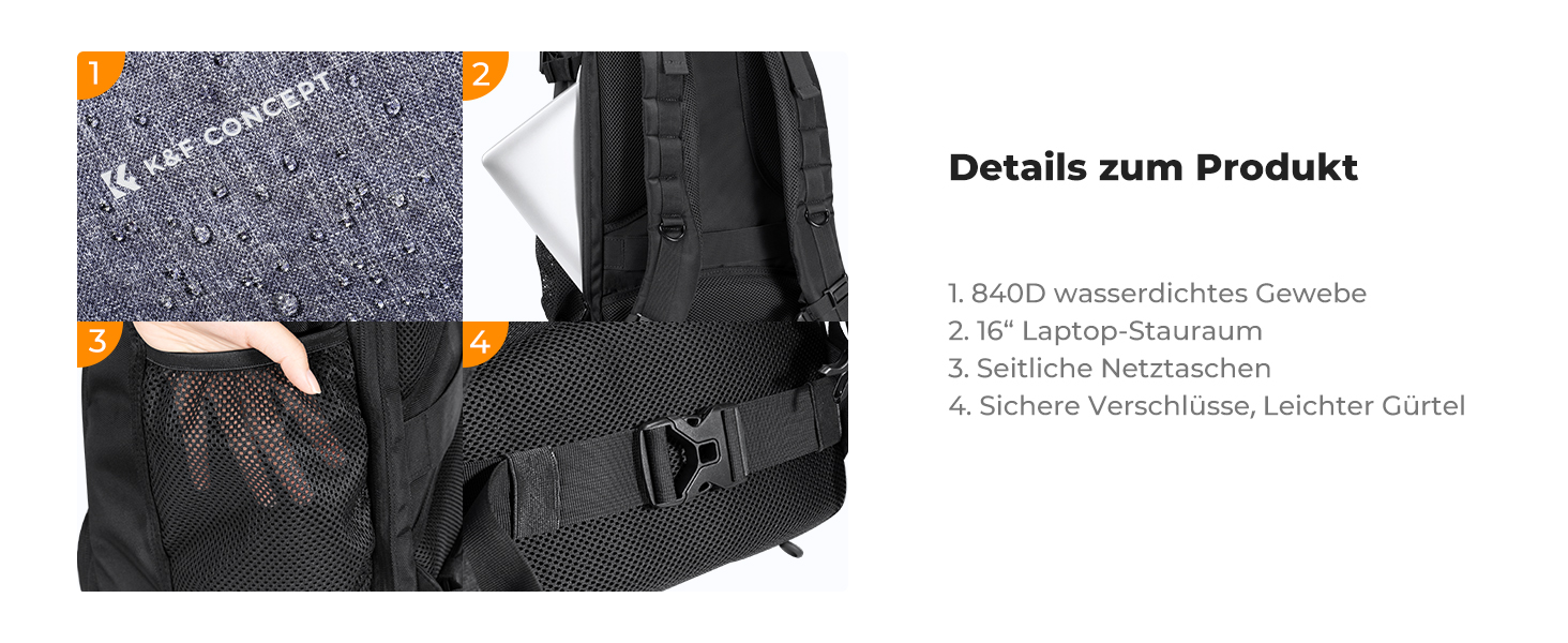 Рюкзак для камери K&F Concept 30L, водонепроникний, з захистом від дощу, для DSLR/SLR, 16