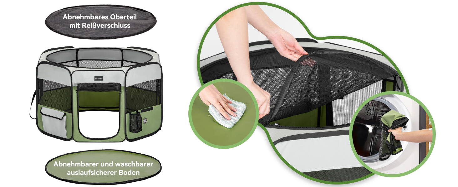 PETSFIT Розкладний вольєр для цуценят та дрібних тварин, вольєр для собак, котів, сірий/зелений, 92x84x53 см