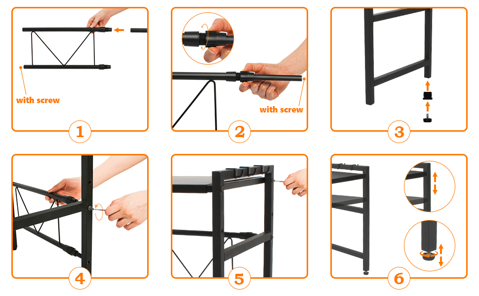 Підставка для мікрохвильової печі Todeco, 2-ярусна, чорна, з 6 гачками, регульована (36-60) x 36 x 44 см, до 25 кг