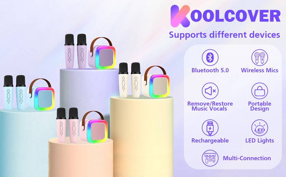 Дитяча караоке-машина з 2 бездротовими мікрофонами (фіолетова) - для дітей та дорослих