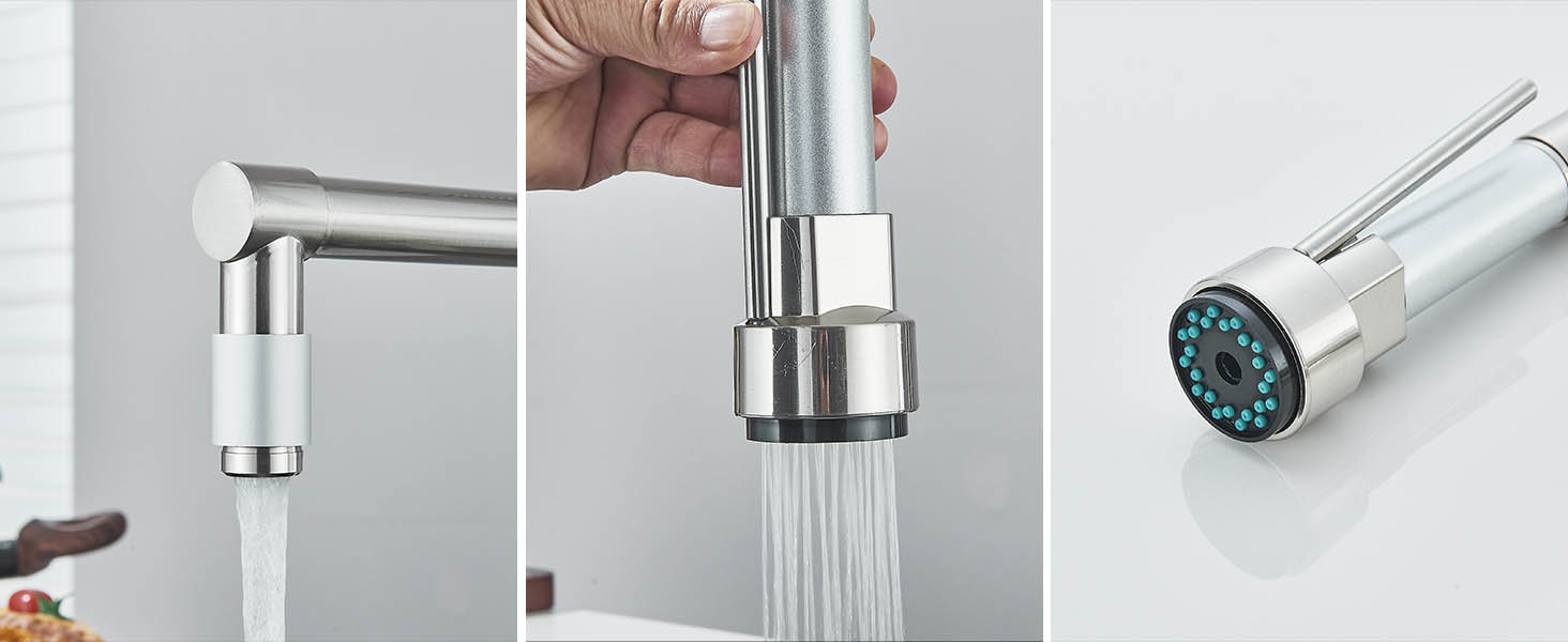 Кухонний змішувач з двома виливами, поворотний на 360°, з високим виливом та спіральною шланговою насадкою. Змішувач для кухні з нержавіючої сталі, оброблений під мідь (щіткова обробка).