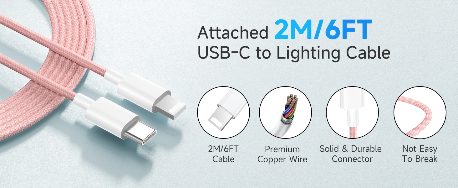 Зарядний пристрій 20W USB-C з кабелем Lightning для iPhone 14/13/12/11/X/XR/XS/Mini/SE - 2 шт. (Синій + Рожевий)