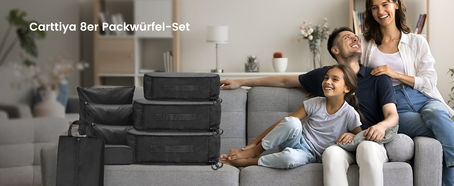 Органайзери для валізи Packing Cubes, 8 шт., водонепроникні, чорні + косметичка