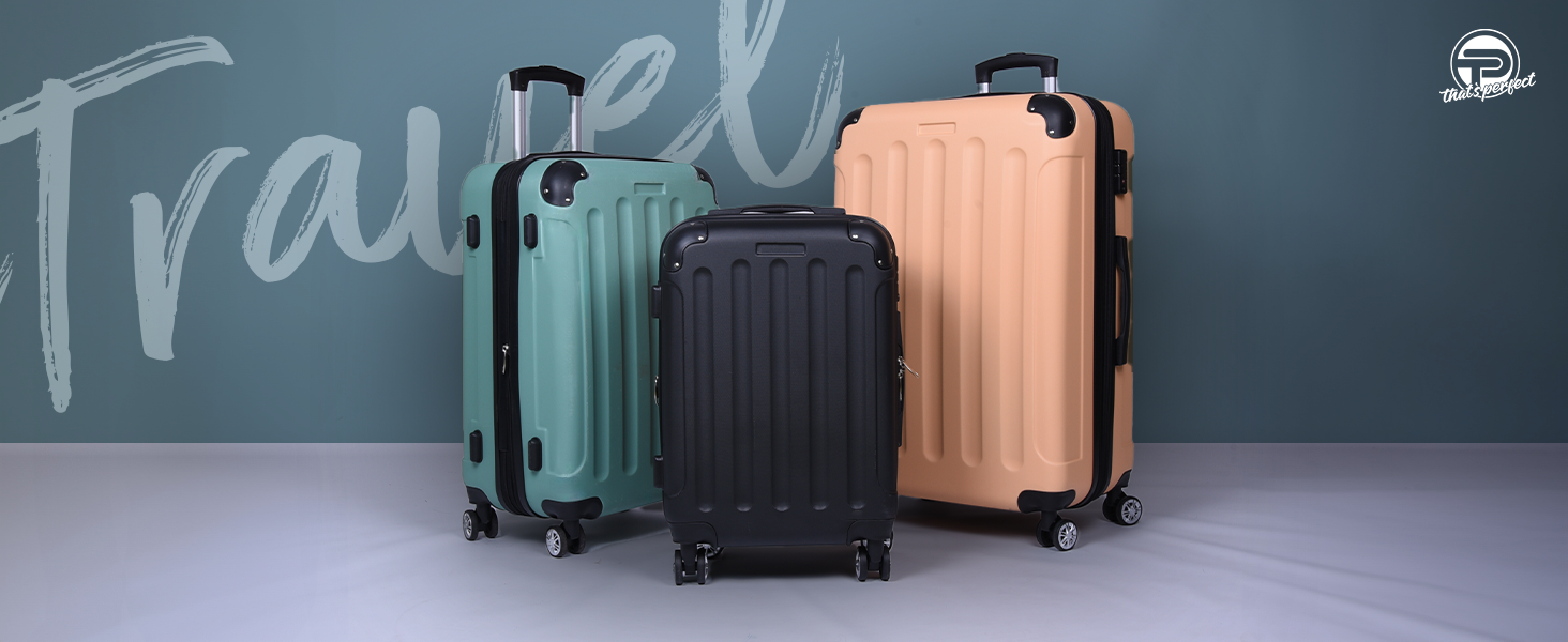 Набір валіз 3er - міцні валізи з ABS-корпусом, TSA-замок, розширюваний об'єм - M, L, XL, захист кутів, колеса на 360°, телескопічна ручка, підходить для ручної поклажі & штабелювання Green