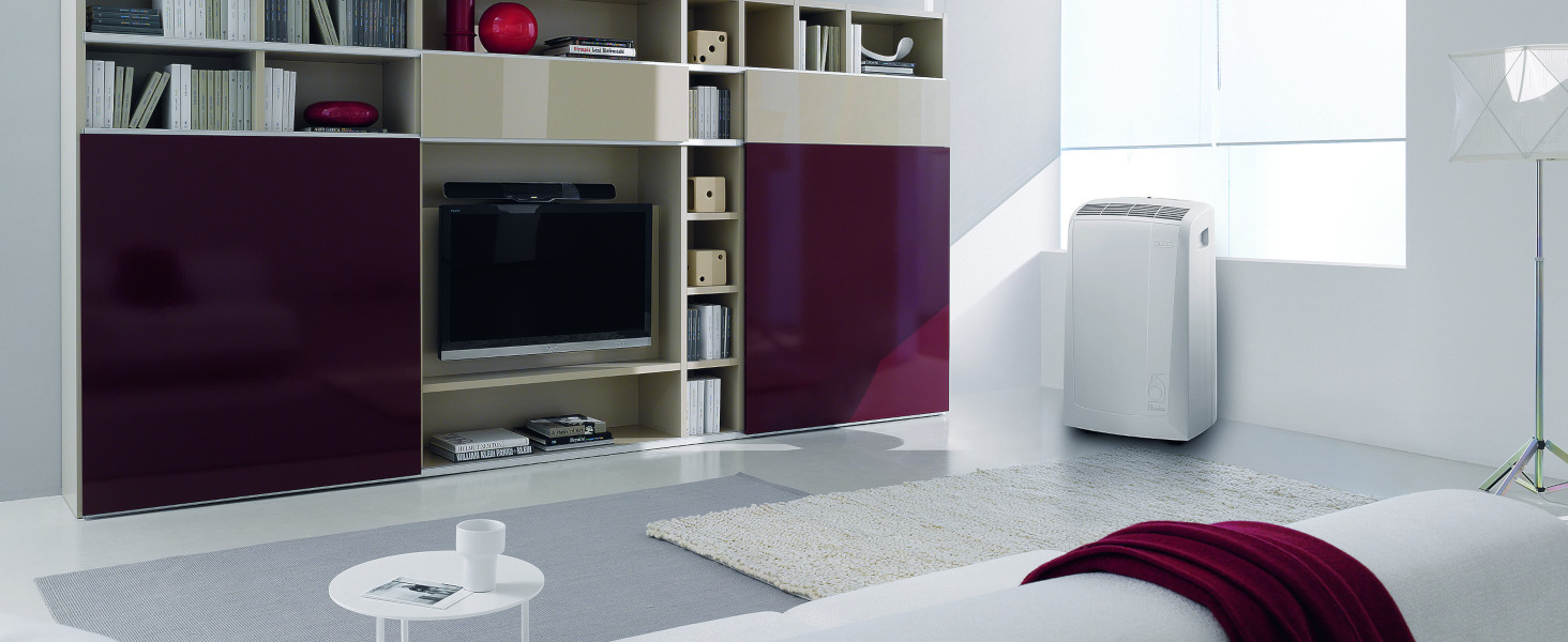 Мобільний кондиціонер De'Longhi Pinguino PAC EM82, 9400 BTU, 2.4 кВт, для приміщень до 80 м³, білий. З функцією осушувача, таймером 24 год, енергоклас A.