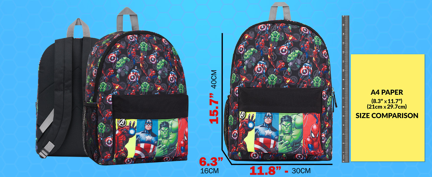 Дитячий рюкзак Marvel Spiderman з героями Marvel: Avengers, Iron Man та іншими. Ідеальний для школи, подарунок. Чорний, 40x30x16 см