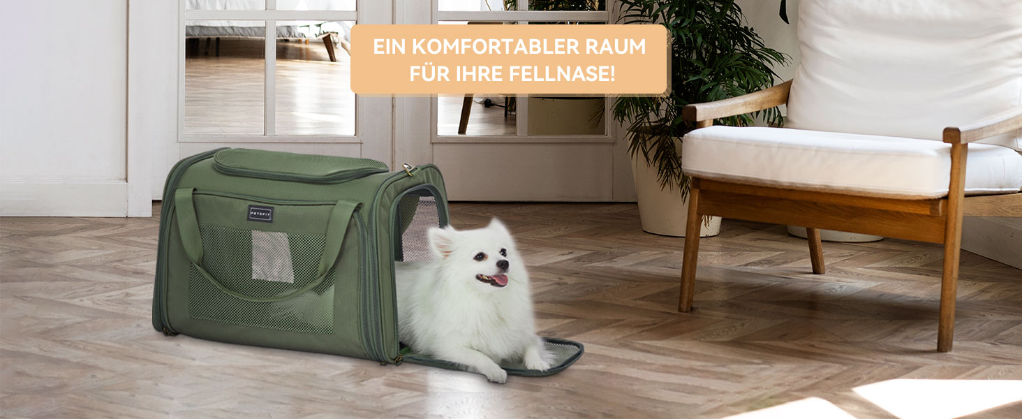 Транспортна переноска для котів та собак Petsfit, складана, 50L, оливковий, з м'яким килимком