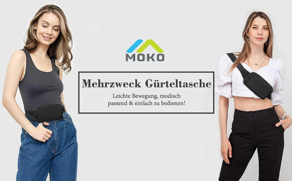 Спортивна поясна сумка MoKo для бігу, подорожей та активного відпочинку. Чорна сумка на пояс з регульованим ремінцем та блискавкою. Підходить для жінок та чоловіків.