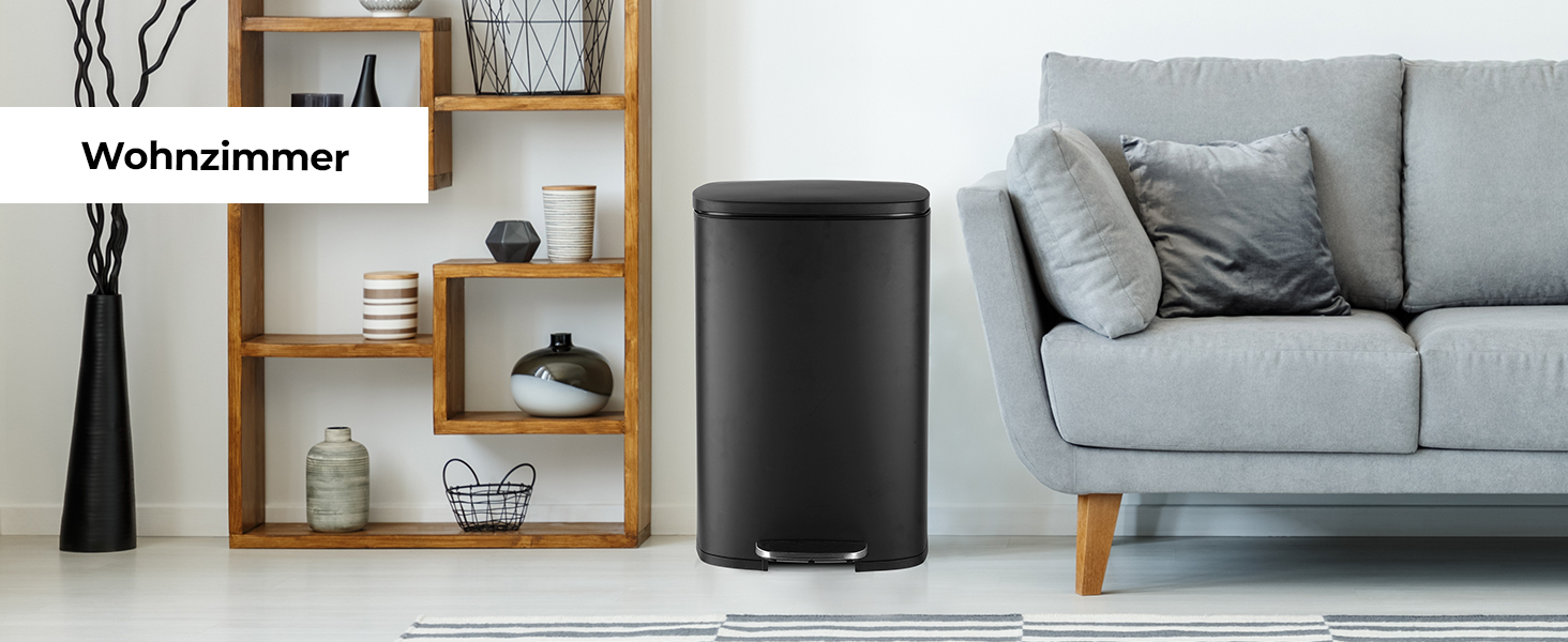 Відро для сміття LIFERUN 30л з кришкою, з м'яким закриттям, сталеве, з внутрішнім відром, для кухні, ванної кімнати, офісу, чорне