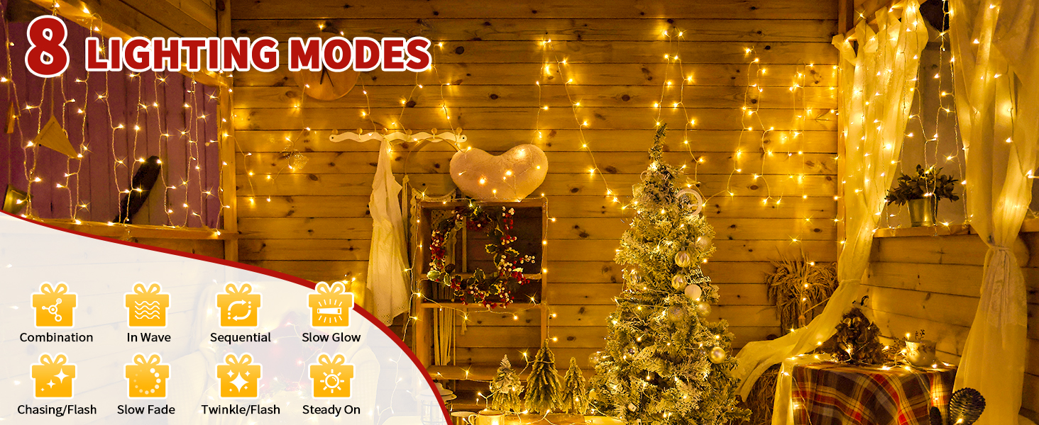 Гірлянда світлодіодна 60м, 600 LED, для декорування приміщень та вулиці, 8 режимів, таймер, IP44, тепле світло, для ялинки, балкона, вікна, саду, вечірки