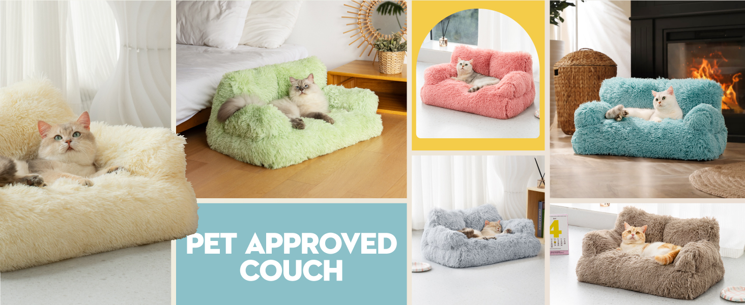 MEWOOFUN Stylish Cat Bed Cat Sofa Fluffy - 76x45cm Large Cat Bed Plush Cat Couch for Small Dogs and Cats Removable and Washable (brown)