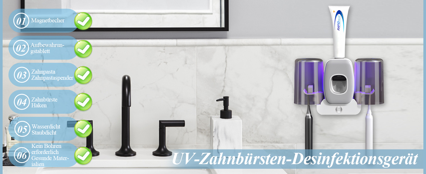 Дезінфектор для зубних щіток з вентилятором стерилізації, підставка на стіну, функція сушіння, очищувач зубних щіток, стерилізатор, інтелектуальний, сірий