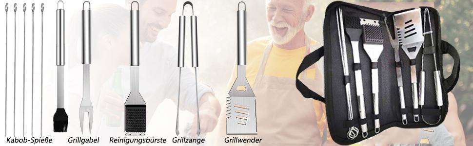 Набір гриля з нержавіючої сталі GQC 10 предметів: професійний набір інструментів для гриля з сумкою, BBQ, для чоловіків та жінок, кемпінг, сад