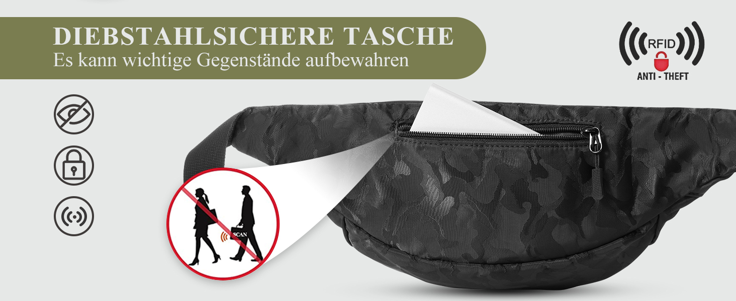 Чоловіча та жіноча поясна сумка Bauchtasche SZSYCN, фанна-пак, чорний камуфляж для спорту, прогулянок, подорожей