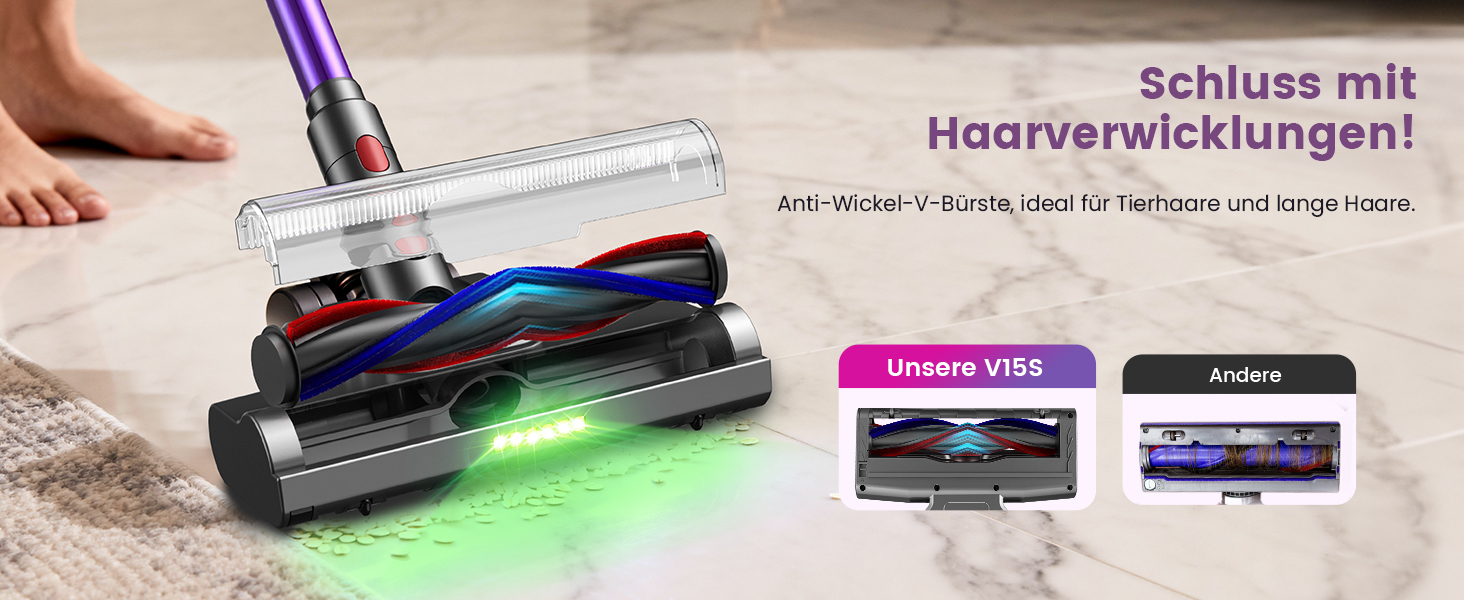 Бездротовий акумуляторний пилосос 45000 Па/580 Вт/70 хв, легкий, 6-в-1, з LED дисплеєм, станцією зарядки та насадкою проти спутання шерсті, для твердих поверхонь, килимів та шерсті тварин