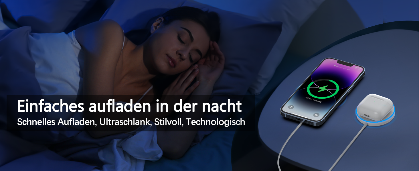 Бездротовий зарядний пристрій для iPhone, AirPods: LED-зарядка з двома портами (фіолетовий)