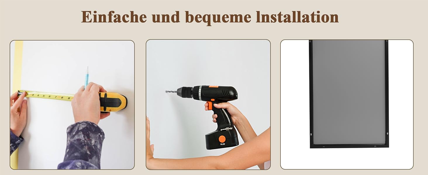 Дзеркало настінне прямокутне BEAUTYPEAK 81x61 см з металевим каркасом, безпечне, для ванної, спальні, вітальні (Чорний)